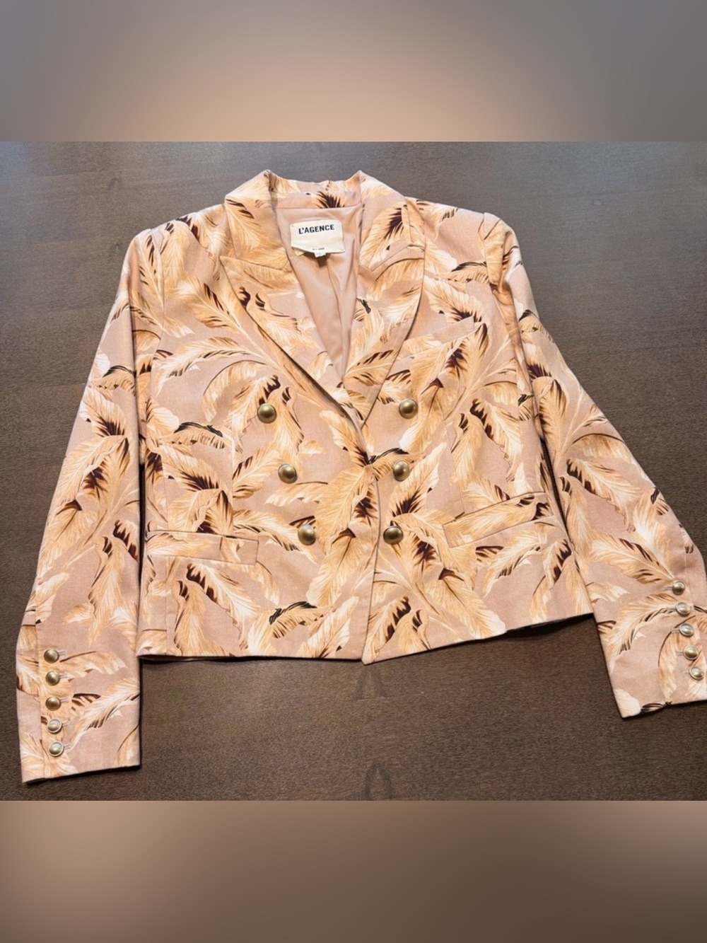 NWOT L’Agence Brooke Leaf Print Linen Blend Double Breasted Blazer Sz 6 - Picture 9 of 16